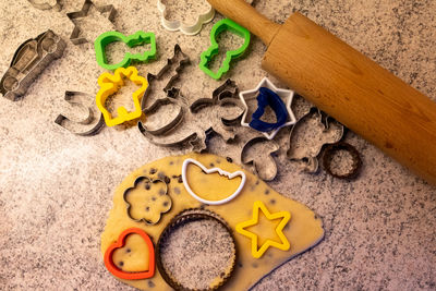 High angle view of cookies on sand