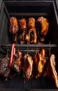 Close-up of meat on barbecue grill