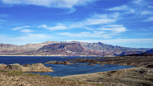 Scenic view of landscape and mountains against sky