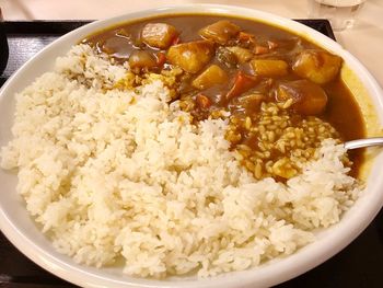 High angle view of food in bowl on table