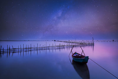 Scenic view of lake against sky at night