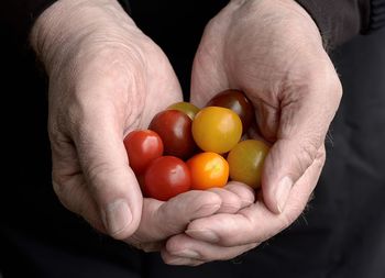 High angle view of man holding fruits