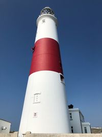 Low angle view of lighthouse against clear sky