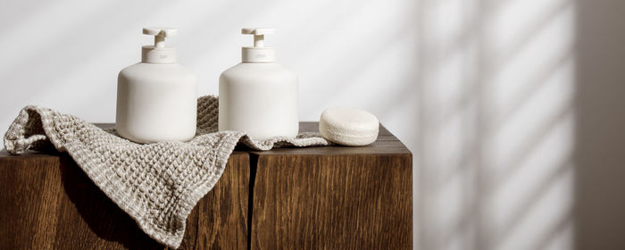 Close-up of bottles on table