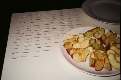 High angle view of breakfast on table