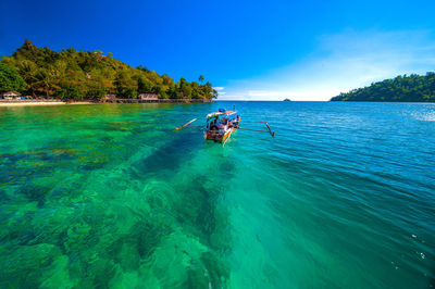 Scenic view of sea against blue sky