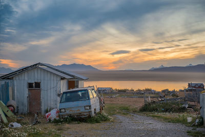 Sunset over the ultima esperanza fjord, puerto natales, chile