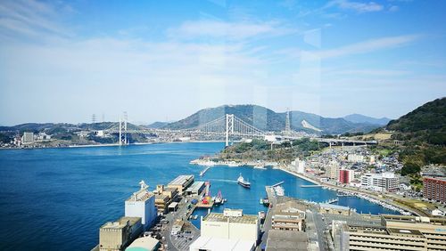 High angle view of suspension bridge