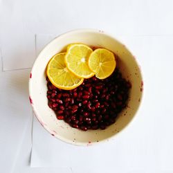 Close-up of fruits in plate on table