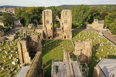 A panorama of the ruins of elgin cathedral at dusk. moray, scotland, uk