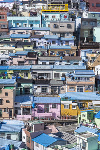 High angle view of buildings in city