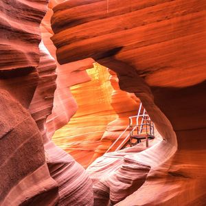 Low angle view of steps at antelope canyon