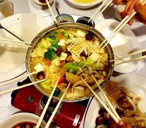 High angle view of food on table