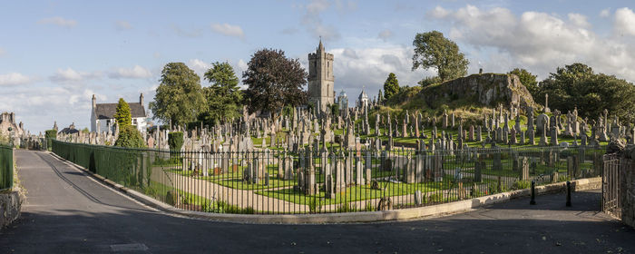 Panoramic view of cemetery against sky