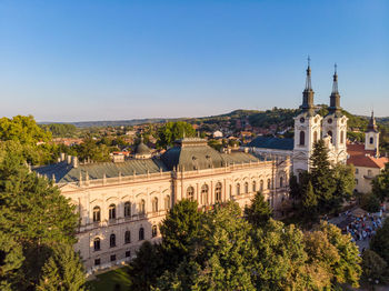 High angle view of buildings in city