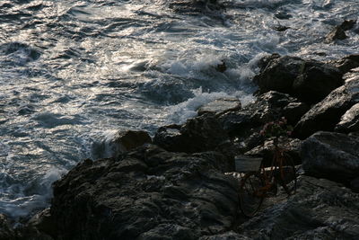 Waves splashing on rocks