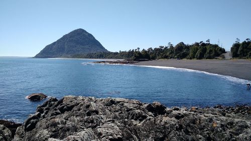 Scenic view of sea against clear sky