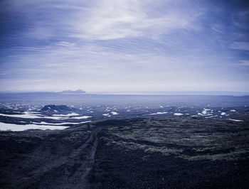 High angle view of road against sky