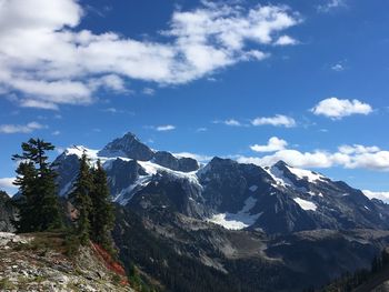 Scenic view of snowcapped mountains against sky
