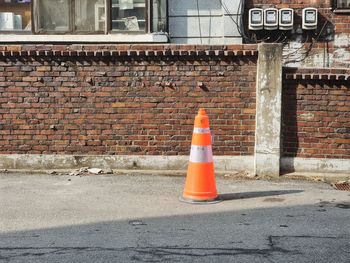 Close-up of traffic cone on street