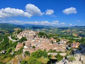 High angle view of townscape against sky