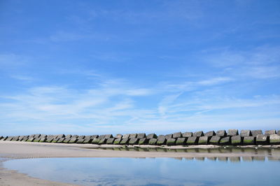 Scenic view of lake against blue sky