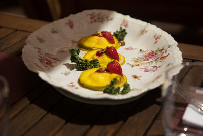 Close-up of dessert in plate on table