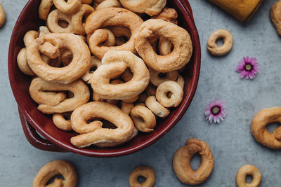 High angle view of cookies