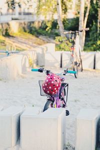 Close-up of bicycle parked at park