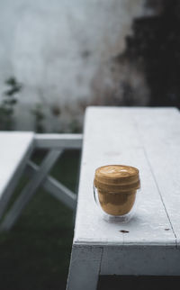 High angle view of coffee on table