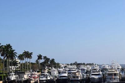 Boats moored at harbor