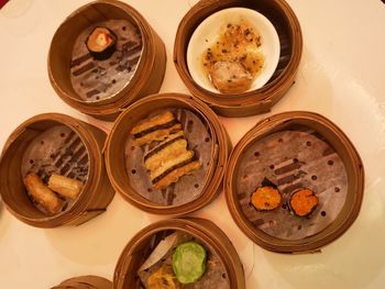 High angle view of food on table