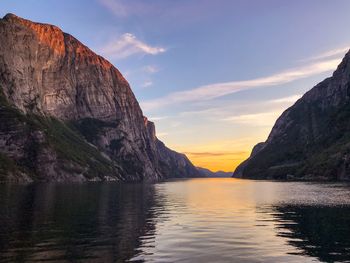 Scenic view of mountain against sky during sunset