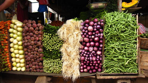 Various vegetables for sale at market stall