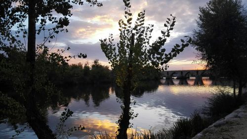 Scenic view of lake at sunset