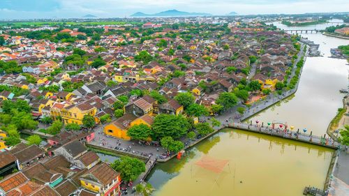 High angle view of townscape against sky