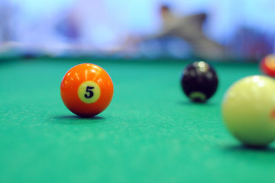 High angle view of ball on pool table
