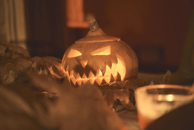 Close-up of illuminated pumpkin