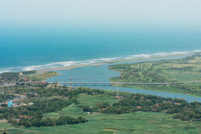 High angle view of sea against clear sky