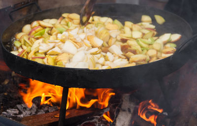 Close-up of food on barbecue grill