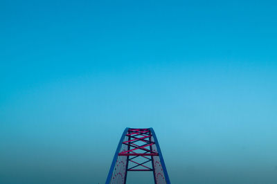 Cropped metallic bridge against clear blue sky