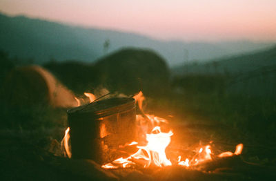 Close-up of bonfire at night