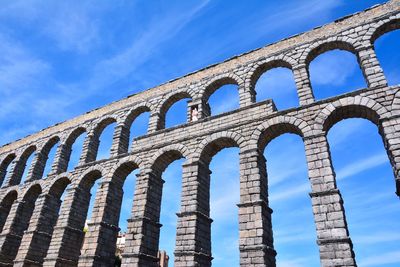 Low angle view of architectural column against blue sky