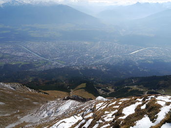 Aerial view of snowcapped mountains