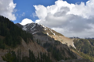 Scenic view of mountains against cloudy sky