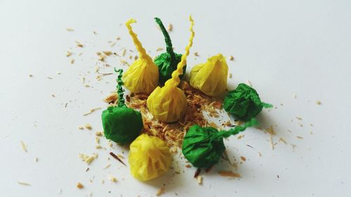 High angle view of vegetables on table