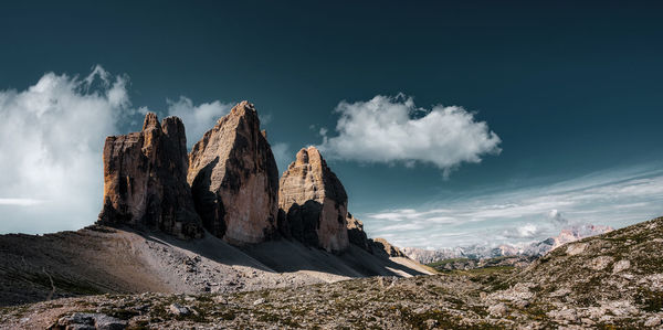 View of the north faces of the three peaks, italy. three peaks of lavaredo.