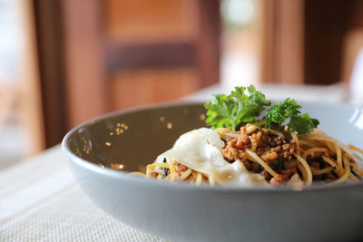 Close-up of meal served in bowl