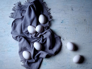 High angle view of eggs on table