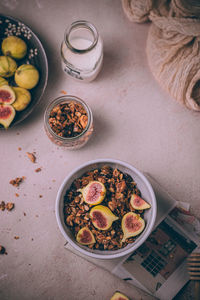 High angle view of food on table